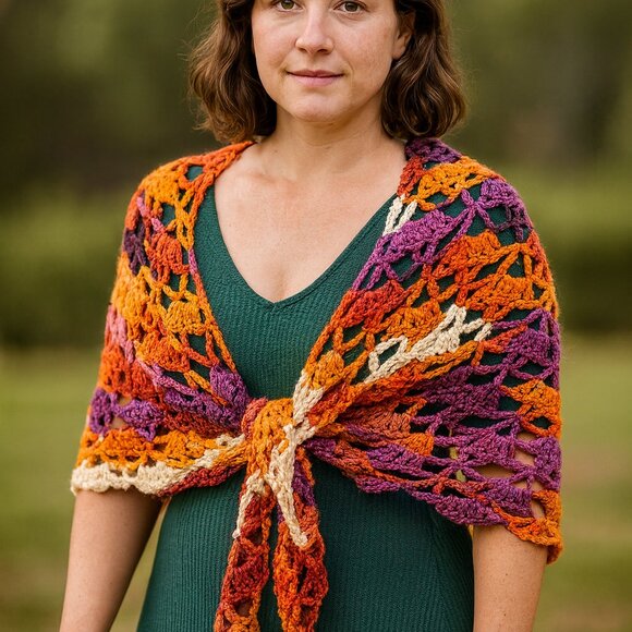 Multicolor Crochet Lace Shawl | Triangle Wrap | Boho Style Handmade - Picture 2 of 5